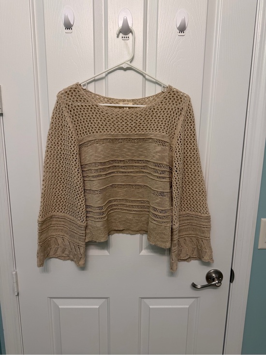 Ganji Sweaters - Beige Crochet Knit Women's Sweater - S/M
